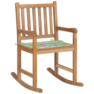 Sedia A Dondolo E Cuscino Motivo A Foglie In Massello Di Teak