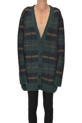 Checked print maxi cardigan