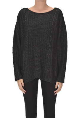 Woven knit pullover with lurex