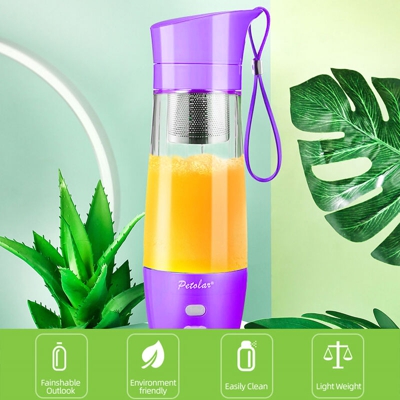 Mini Juicer Cup 430ml Frullatore per succhi di frutta Frullatore da viaggio con 2 lame in acciaio inossidabile Ricaricabile tramite USB,Viola