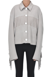 Fringed wool-blend jacket en oferta