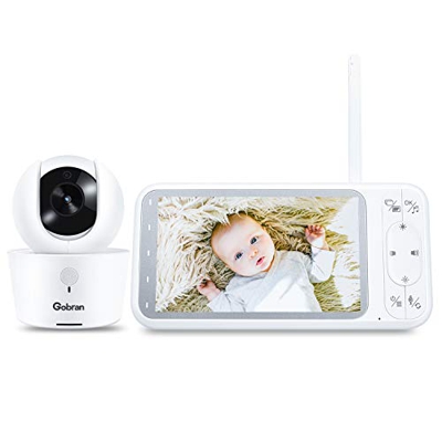 Baby Monitor 5’’ 1080P HD Schermo IPS 360° Rotazione 4 Telecamere Estendibile,Gobran Videosorveglianza,Attivazione Vocale VOX,Audio Bidirezionale,Visi