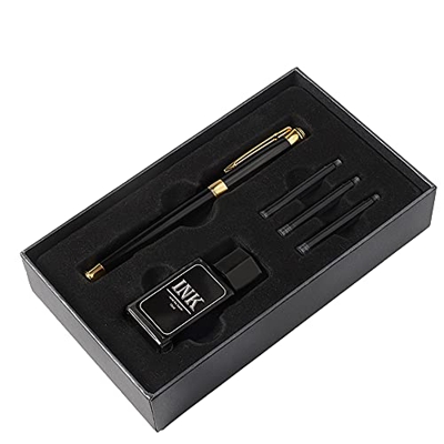XUBX Set Penna Stilografica, Set di Penne Stilografiche, Pennino Medio 0,7mm, Include 3 Cartucce Di Inchiostro e 1 Bottiglia Di Inchiostro Nero, Scrit
