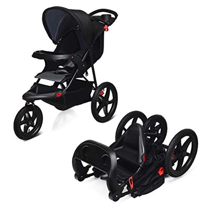 COSTWAY Passeggino per bambini da jogging, passeggino portatile da viaggio per bambini, leggero e compatto, pieghevole con blocco alle ruote, con cest