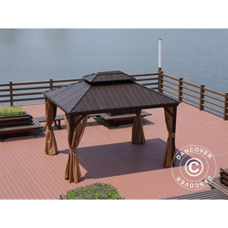 Gazebo Santa Fe con tende e zanzariera, 3x3,65m, Marrone en oferta