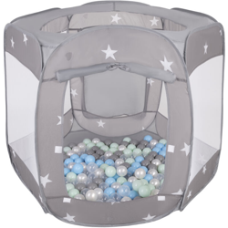 Recinto Esagono Pieghevole Tenda 120X100x85cm Con 100 Palline 6 Cm Per Bambini, Grigio:Perla/Grigio/Trasparente/Azzurro/Menta características