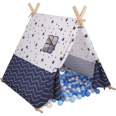 Selonis Tenda Gioco Per Bambini Classica Con 900 Palline Colorate Tipi, Blu Scuro Stelle:Azzurro/Blu/Perla - blu scuro stelle:azzurro/blu/perla