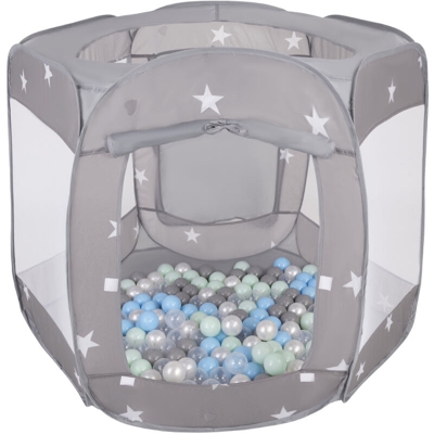 Recinto Esagono Pieghevole Tenda 120X100x85cm Con 400 Palline 6 Cm Per Bambini, Grigio:Perla/Grigio/Trasparente/Azzurro/Menta