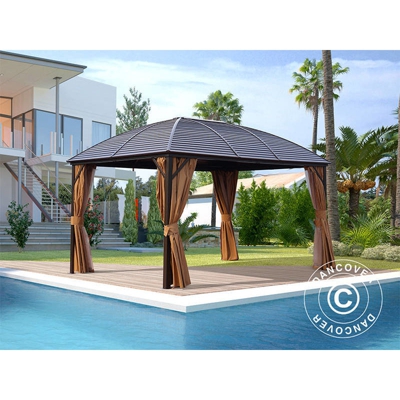 Gazebo San Jose con tende e zanzariera, 3x4m, Marrone