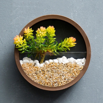 Mohoo - Moderna tonda in ferro acrilico da appendere, vaso di fiori, decorazioni per la casa (marrone, 20 cm)