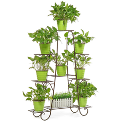 Supporto per piante in metallo multistrato Supporto per vasi da fiori Scaffale Giardino Interni Interni Esterni (caffè, colori casuali) en oferta