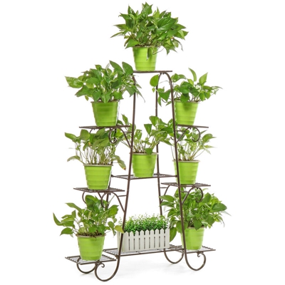 Supporto per piante in metallo multistrato Supporto per vasi da fiori Scaffale Giardino Interni Interni Esterni (caffè, colori casuali)