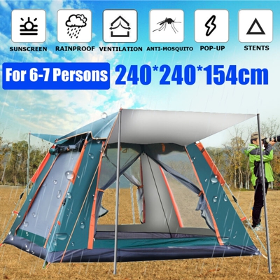 6-7 Persone Tenda Automatica Famiglia Picnic Viaggio Antivento Antivento Repellente Per Zanzare Verde