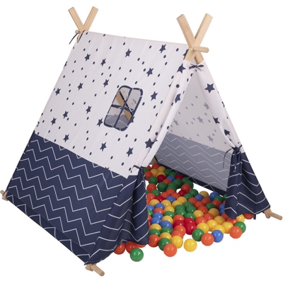 Tenda Gioco Per Bambini Classica Con 200 Palline Colorate Tipi, Blu Scuro Stelle:Giallo/Verde/Blu/Rosso/Arancione - blu scuro