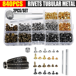 840pcs Artigianato in pelle Rivetti a doppio cappuccio Kit di strumenti di fissaggio per borchie in metallo tubolare Rivetto a doppio cappuccio en oferta