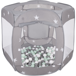 Selonis Recinto Esagono Pieghevole Tenda 120X100x85cm Con 900 Palline 6 Cm Per Bambini, Grigio:Bianco/Grigio/Menta - grigio:bianco/grigio/menta precio