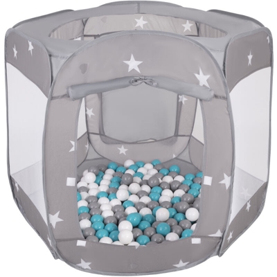 Recinto Esagono Pieghevole Tenda 120X100x85cm Con 200 Palline 6 Cm Per Bambini, Grigio:Grigio/Bianco/Turchese - grigio:grigio/bianco/turchese