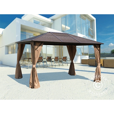 Gazebo San Luis con tende e zanzariera, 3x4m, Marrone