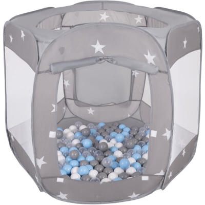 Recinto Esagono Pieghevole Tenda 120X100x85cm Con 200 Palline 6 Cm Per Bambini, Grigio:Grigio/Bianco/Trasparente/Azzurro
