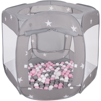 Recinto Esagono Pieghevole Tenda 120X100x85cm Con 100 Palline 6 Cm Per Bambini, Grigio:Bianco/Grigio/Rosa Chiaro - grigio:bianco/grigio/rosa chiaro