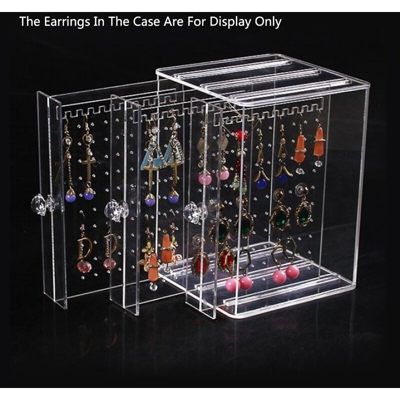 Astuccio per gioielli / orecchini a bottone in acrilico antipolvere Custodia trasparente a 3 strati per orecchini a bottone