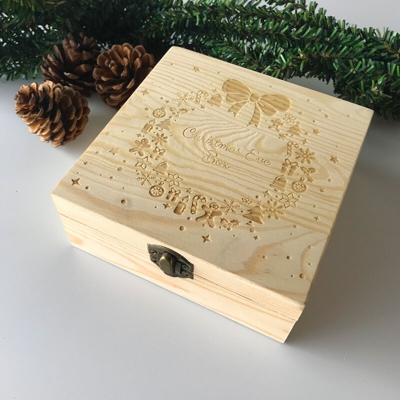 Mohoo - Scatola regalo per la vigilia di Natale con incisione in legno Decorazioni per la conservazione della scatola di mele per bambini