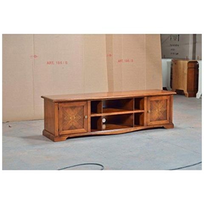 Mobile Panca Porta Tv Credenza Bassa Legno Massello Intarsiata - Codluis 1004