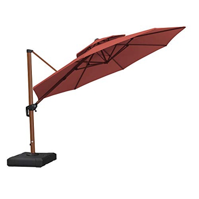 Ombrello rotondo da esterno a forma di foglia, con ombrello a sbalzo da 3 m, antivento, resistente, per giardino, terrazza, piscina, patio, rosso matt