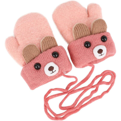 Guanti invernali a maglia doppia pesante per bambini con peluche, guanti da cartone animato per bambini 0-3 anni, per giocare, correre, sciare rosa precio