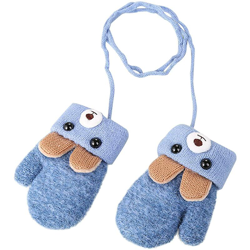 Guanti invernali a maglia doppia pesante per bambini con peluche, guanti da cartone animato per bambini 0-3 anni, per giocare, correre e sciare blu en oferta