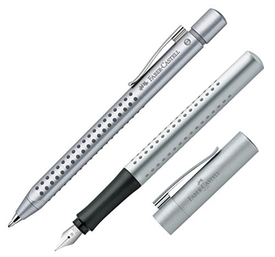 Faber-Castell 144111/140900 – Penna a sfera e Penna stilografica Grip 2011, mina XB, pennino M, argento