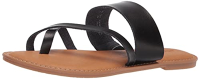 Amazon Essentials Sandalo Infradito da Donna a Fascia Piatto, Pu Nero, 38.5 EU