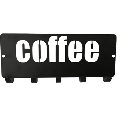 Portatazza da caffe in metallo Portabottiglie a forma di caffe 6 ganci Portabicchieri da appendere Montaggio a parete Foratura senza chiodi