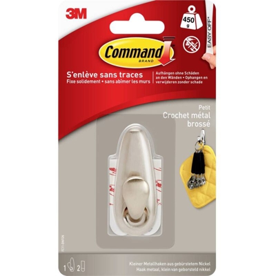 3M Gancio in metallo Command™ Small classico (L x L x A) 67 x 25 x 25 mm Nickel (spazzolato) Contenuto: 1 pz.