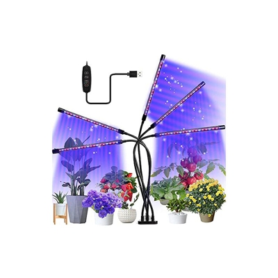 Lampada per piante a LED, 5 teste, 150 LED, spettro completo, lampada per piante, luce regolabile a 360°, con timer e telecomando, lampada per la