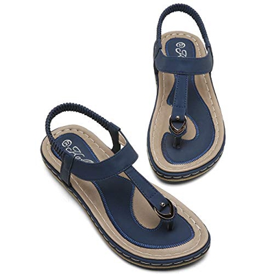 katliu Sandali con Cinturino alla Caviglia Donna Flip Flop Comodi Sandali Infradito Boho Donna Eleganti Sandali Bassi Spiaggia(L38 Profondo Blu, 40 EU