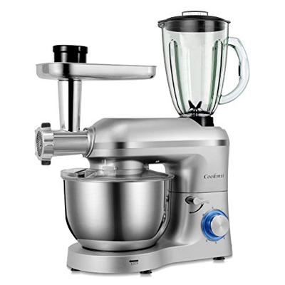 Cookmii Robot da Cucina Multifunzione,1800W Impastatrice Planetaria 5,5 litri, Tritacarne, Ganci per pasta, Shaker da 1,5L, 6 livelli, Terrina in Acci