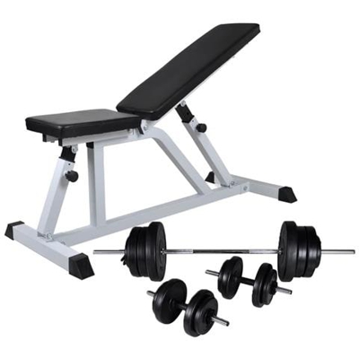Panca Da Palestra Con Bilanciere E Set Di Manubri 60,5 Kg
