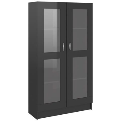 Armadietto Con Vetrina Nero Lucido 82,5x30,5x150cm Truciolato