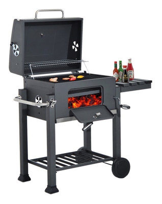 Barbecue Grill Doppia griglia/Griglia a Carbone BBQ Grill Carrello, Palla con Regolazione della Temperatura, Grill 2 Ruote, Nero