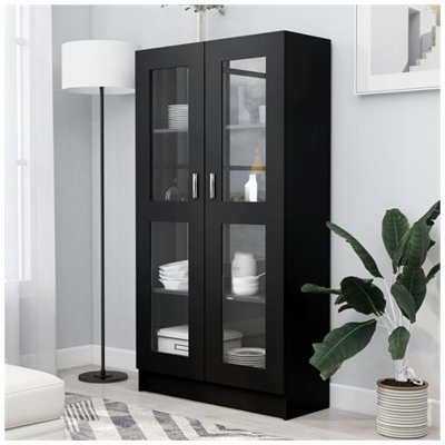 Armadietto Con Vetrina Nero 82,5x30,5x150 Cm In Truciolato