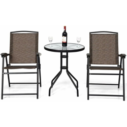 Goplus - Set da Giardino con 3 Mobili, Set 3 Pezzi Tavolino e Sedie per Balcone Giardino, Set Mobili Sedie Esterno, Marrone Nero, 60 x 70 cm, en oferta