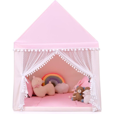 Goplus - Tenda Giocattolo per Bambini e Bambine, Tenda da Gioco con Cuscino Lavabile e Morbido, Cassetta con Struttura in Legno di Pino, 105x120x140