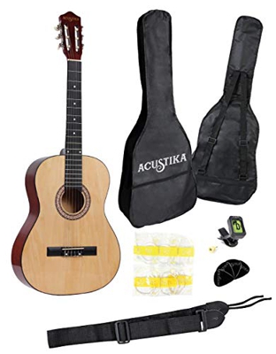 Chitarra Classica Acustika in Legno 100 cm 6 Corde in Nylon 4/4 Misura 39 Natural