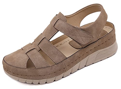 SMajong Sandali Moda Donna Elegant Scarpe da Plateau Punta Chiuso in Pelle Comode Mocassini Loafers Estivi Travel Sandali da Spiaggia Cachi 37 EU