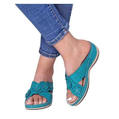 Riou Ciabatte con Zeppa da Donna，Pantofola con Plateau Forma di Fiore in Incrociata,Traspiranti Ciabatta Sanitario in Pelle Antiscivolo, Comoda Sandal