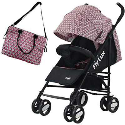 Bakaji Passeggino Fly Lux Richiudibile Chiusura Ombrello Compatto e Leggero per Bambini 6+mesi con Borsa Mamma Coordinata Telaio in Metallo Copertura 