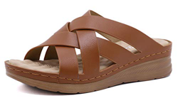 INMINPIN Sandali a Punta Aperta Donna Estivi Eleganti Sandali con Zeppa Comode Ciabatte in Pelle Piattaforma Estate Scarpe All'aperto,Marrone,36 EU=37 en oferta