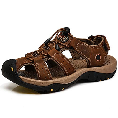 rismart Uomo Chiuse Davanti Gancio & Cappio All'aperto Escursionismo Pelle Scarpe Sandali SN1509(Marrone,EU44.5)