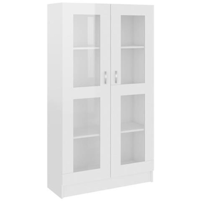 Armadietto Con Vetrina Bianco Lucido 82,5x30,5x150cm Truciolato